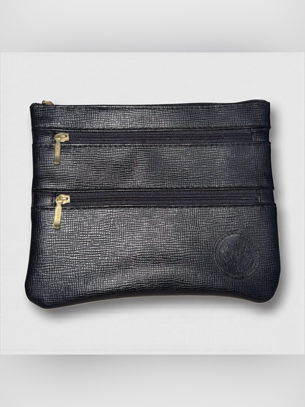 GIANFRANCO FERRE Black Leather Triple-Zip Pouch / Clutch
